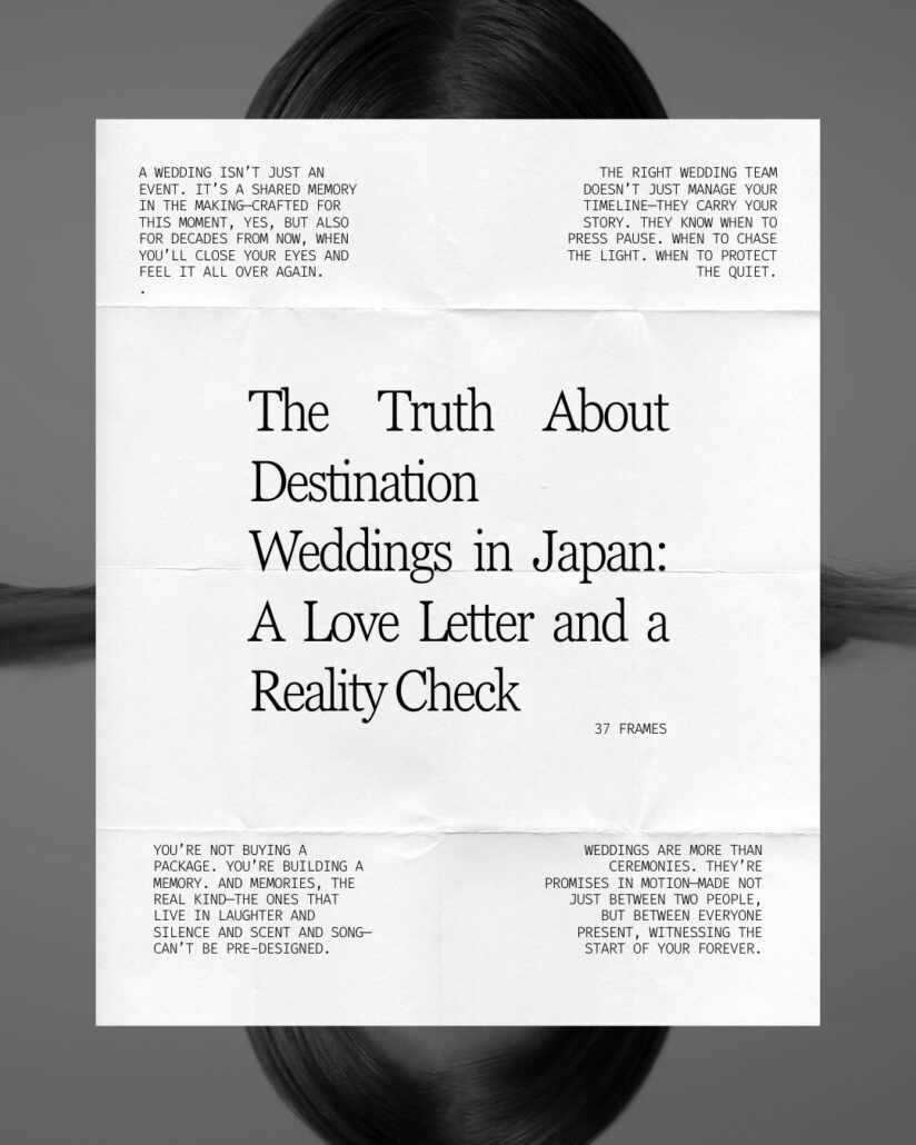 A cover page with 4 quotes about the truth of destination weddings in Japan