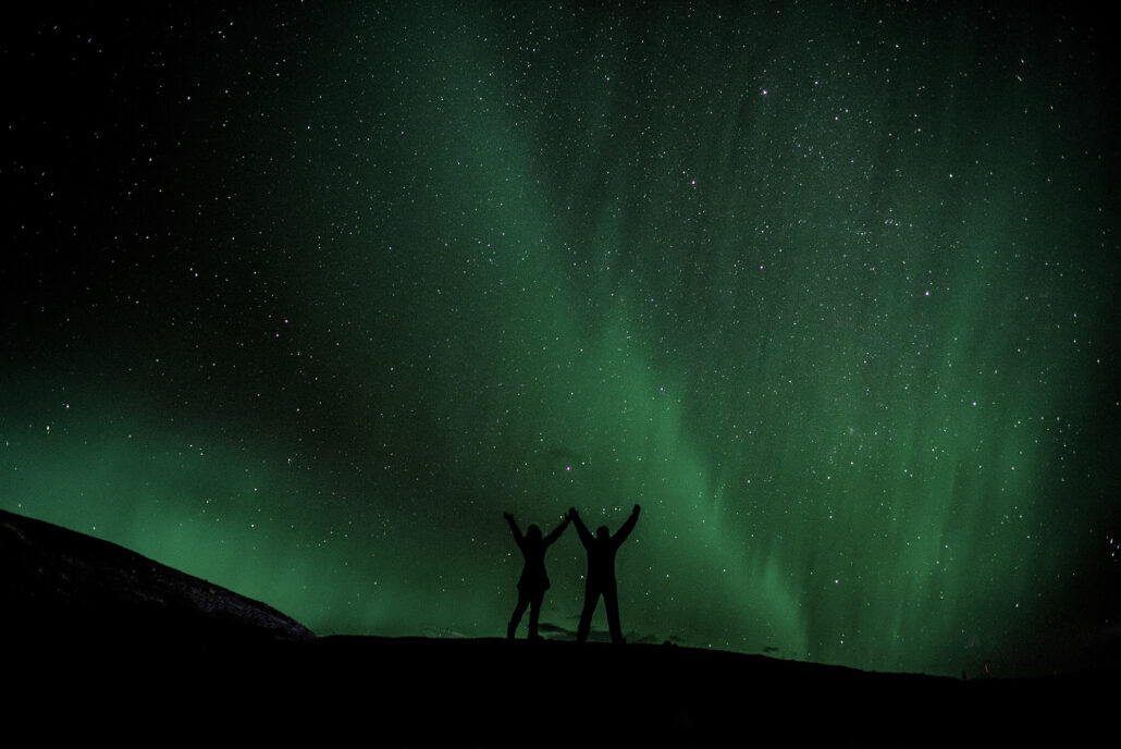 Tracey and Dee of 37 Frames under the Norther lights in Iceland.