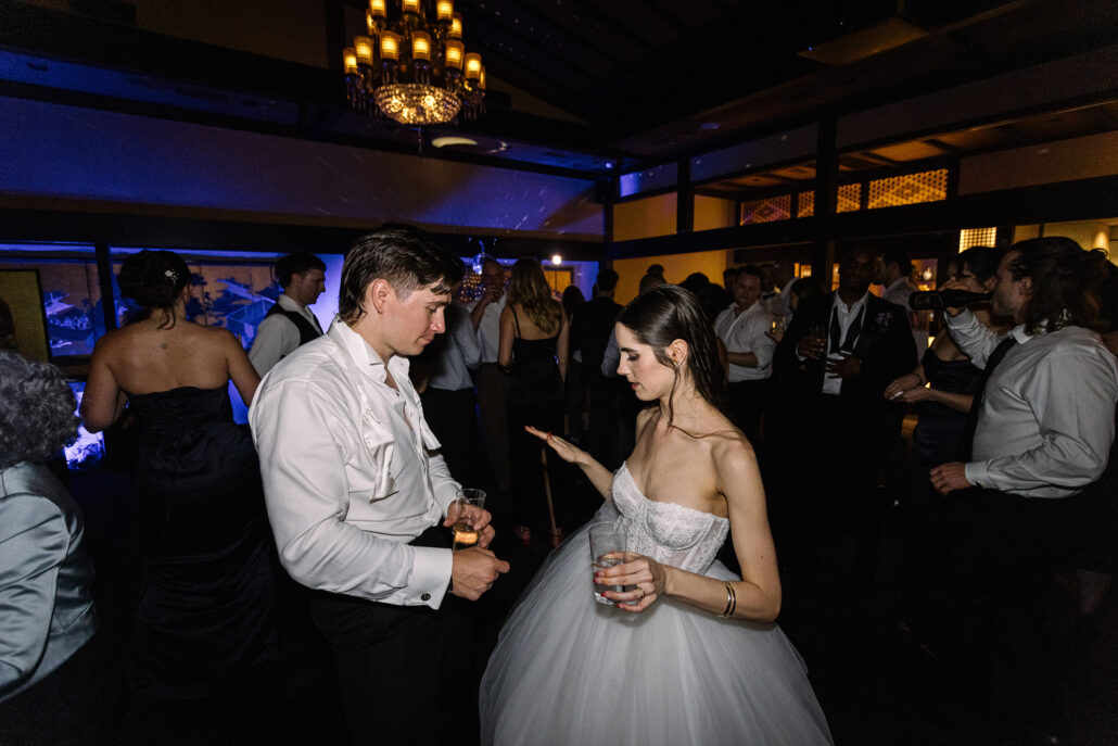 The bride and groom on the dance floor as the party gets going.
